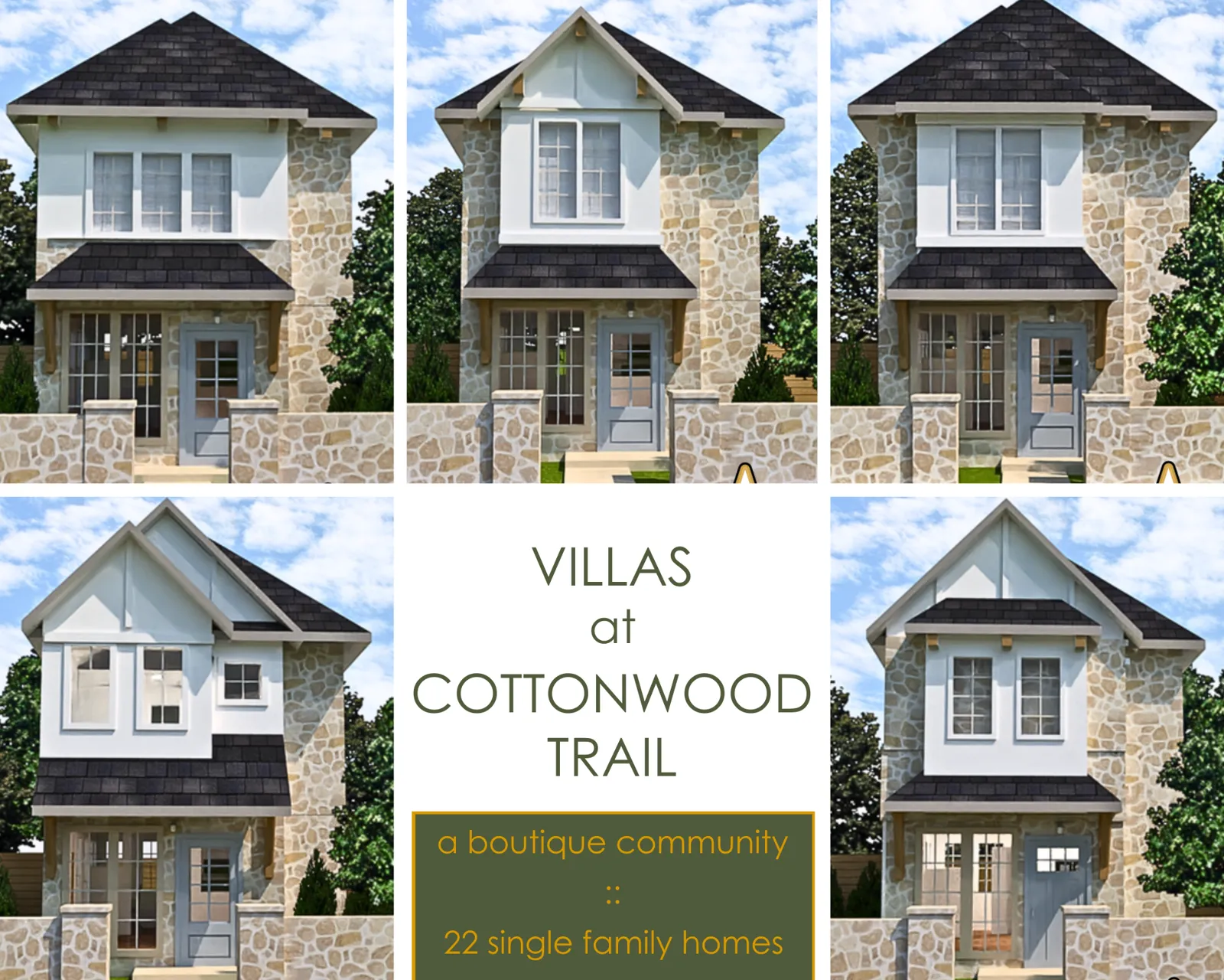 Renderings of brand new homes coming soon to Villas at Cottonwood Trail, a boutique 22-home community in Hutto, TX.