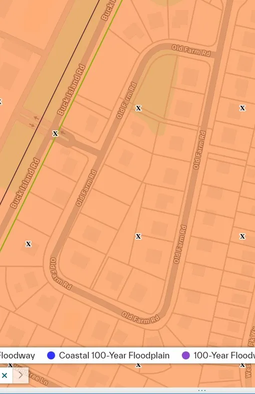 FEMA flood map of Meadowbrook at Old Carolina on Old Farm Road off Buck Island Road in Bluffton SC showing Flood Zone X