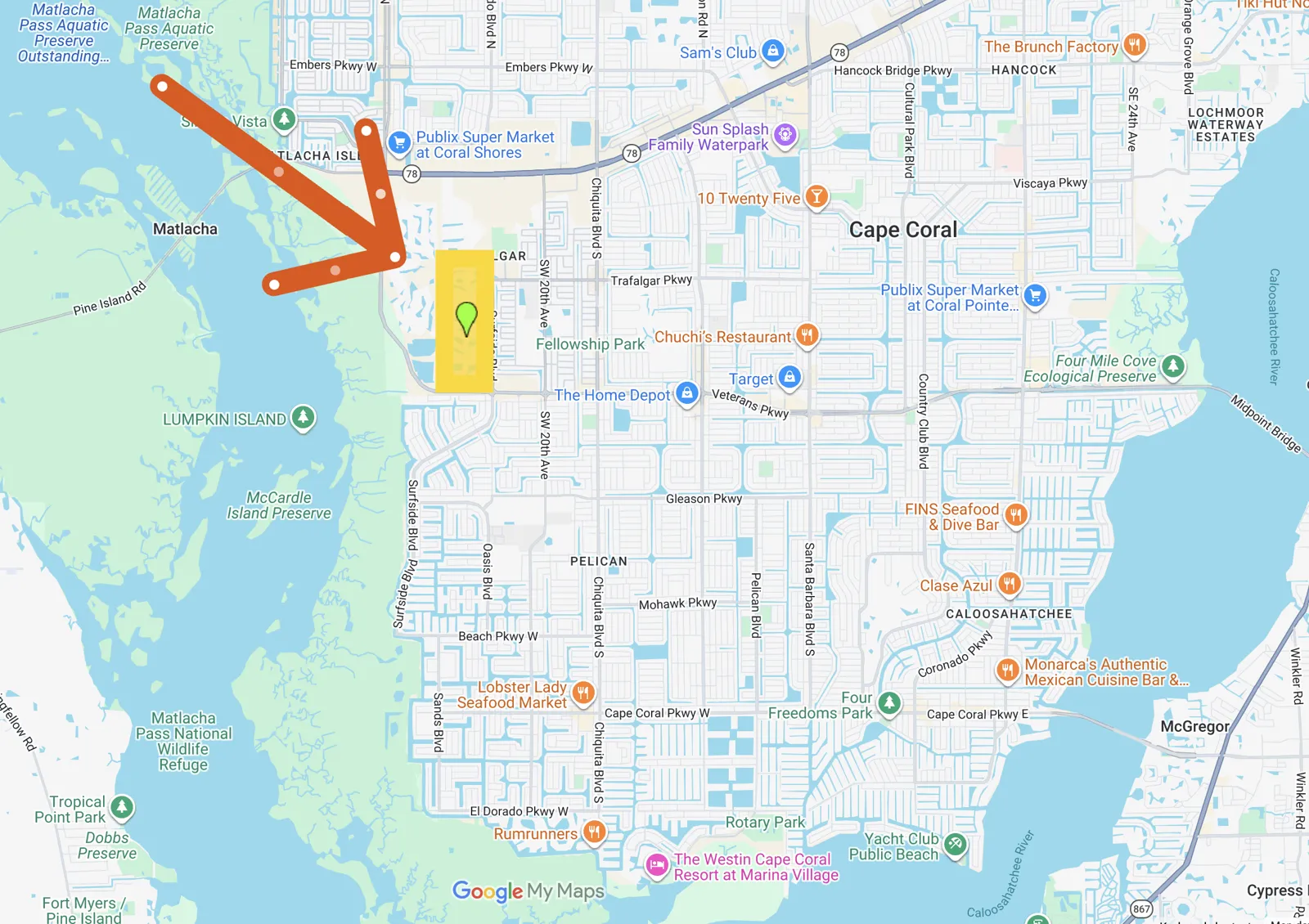 Map of Sandoval community in Cape Coral Florida