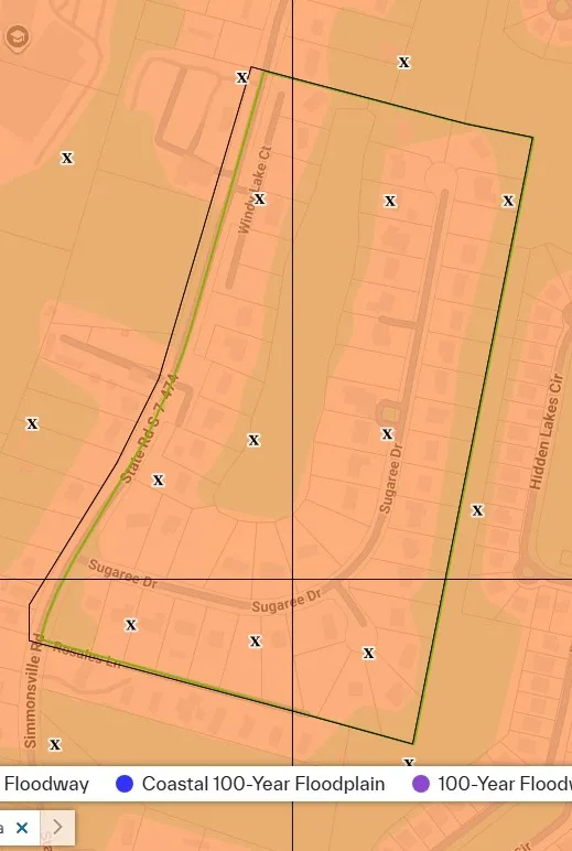 FEMA flood zone map of Windy Lake on Sugaree Drive and Windy Lake Court in Bluffton SC showing Zone X as of October 13, 2026