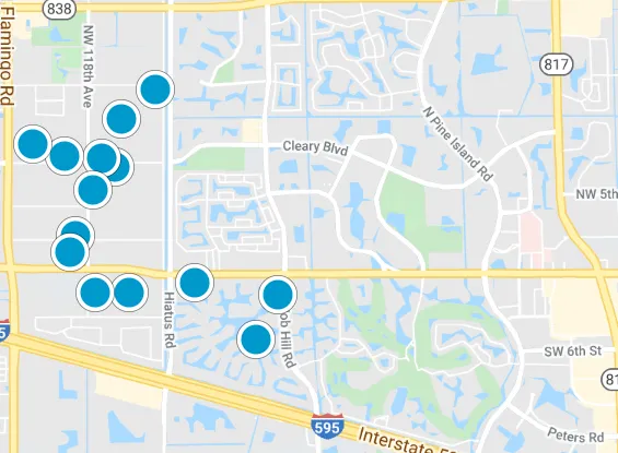 Map search of Plantation, FL homes for sale