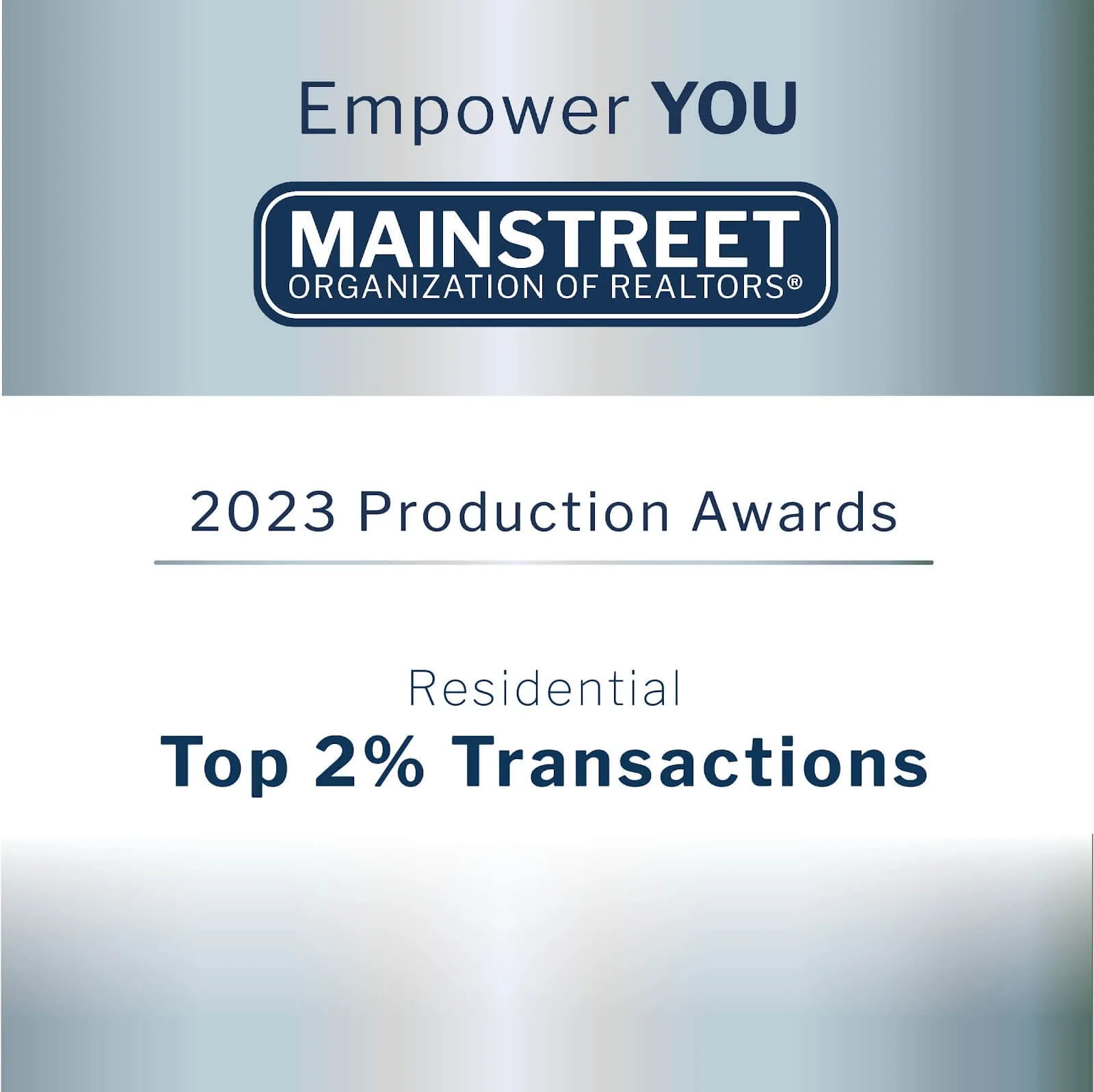 Mainstreet REALTORS&reg; 2023 Production Award &ndash; Diamond Recipient for Transactions (Top 2% Transactions)