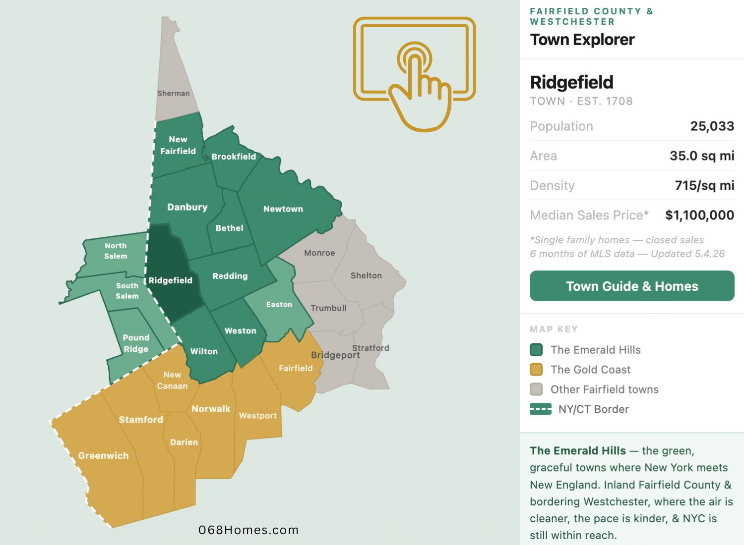 Town Explorer interactive map of Fairfield County and Westchester