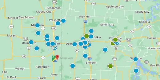 Vernon County, Barton County, Cedar County, Bates County MO, and Bourbon County KS Real Estate Map Search