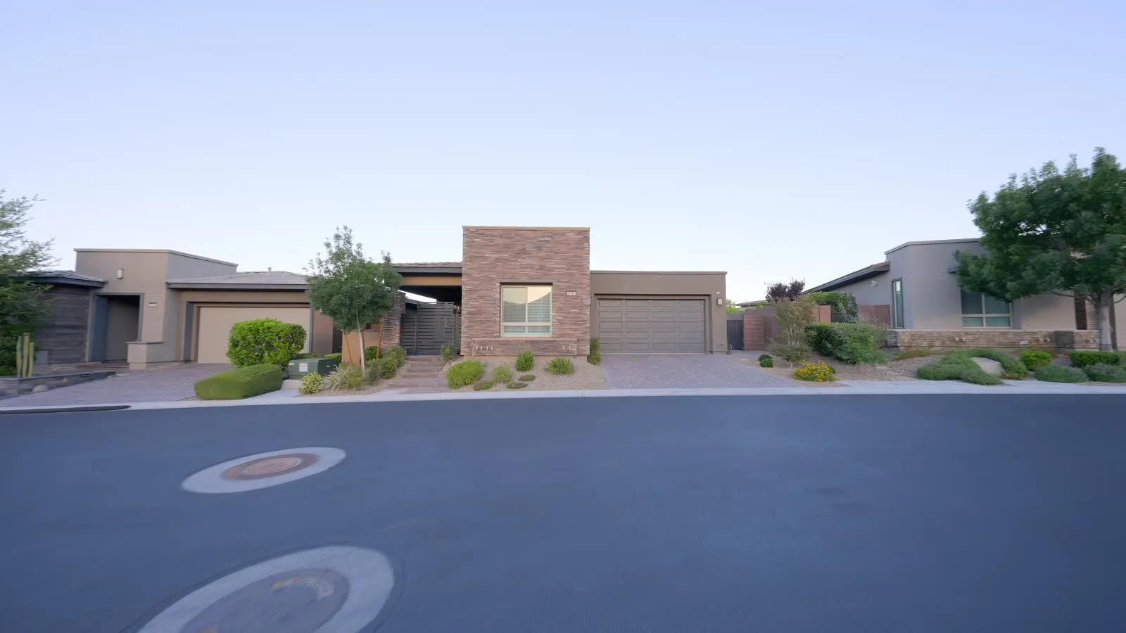 Contemporary stone-and-stucco home on a quiet Las Vegas street