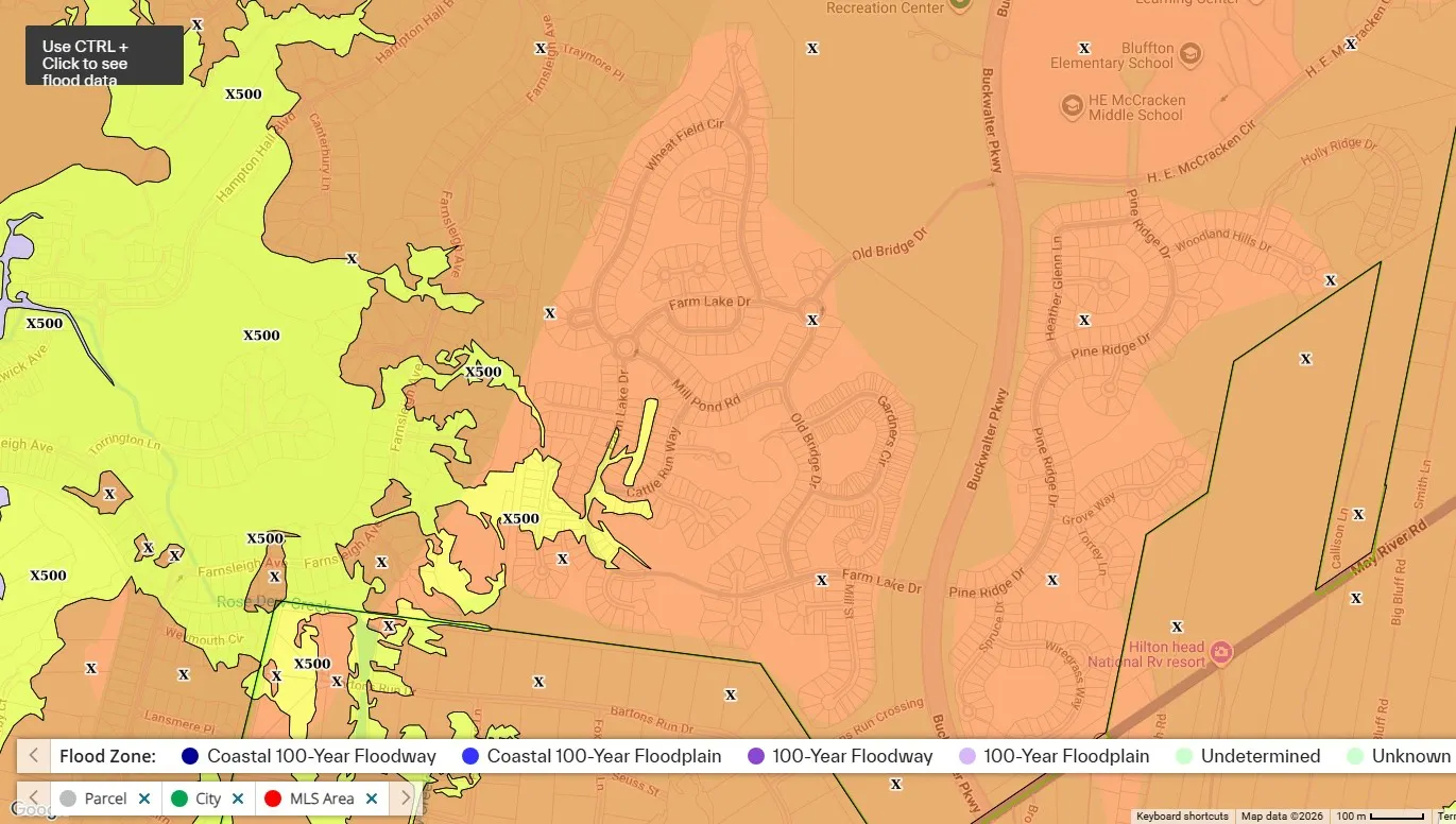 FEMA flood zone map for The Farm at Buckwalter in Bluffton SC