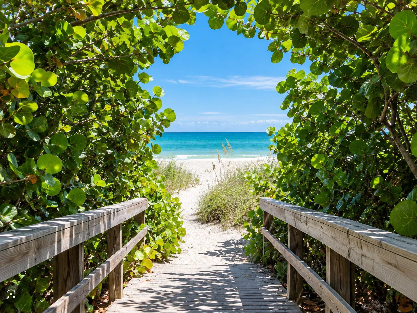 Beach boardwalk path to the ocean on Florida\u2019s Space Coast