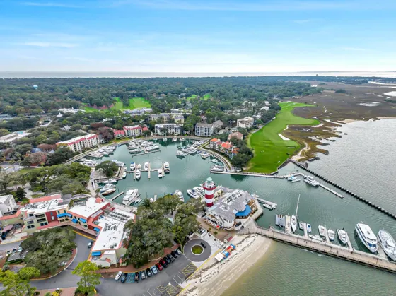 Harbour Town Sea Pines Hilton Head aerial image of yacht basin and marina