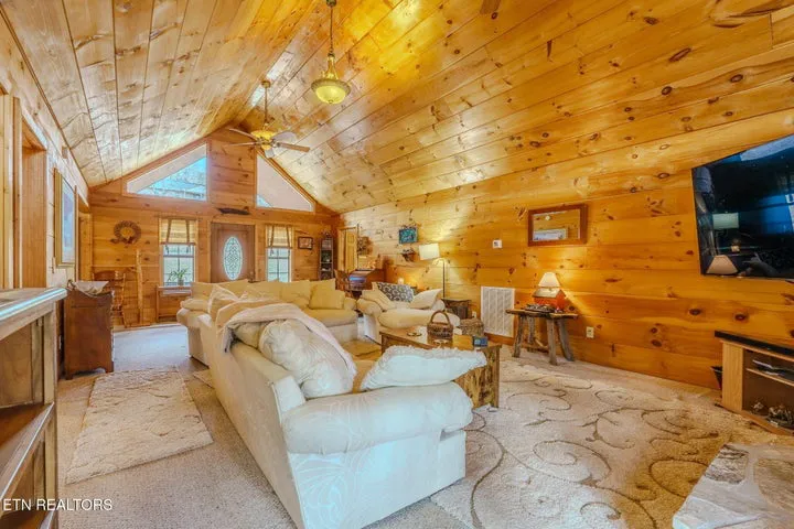 Warm wood-accented living room at 224 Lenz Drive