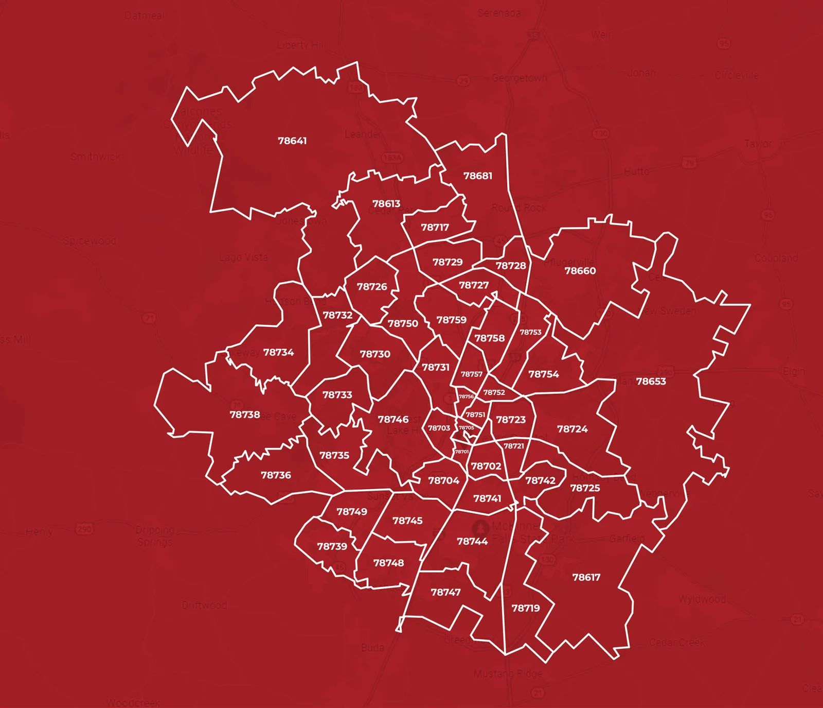 Austin, TX Zip Map
