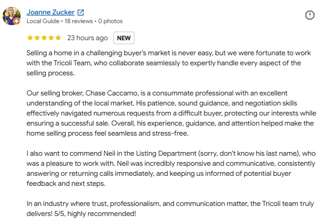Chase Caccamo Tricoli Team Review from Joanne Zucker