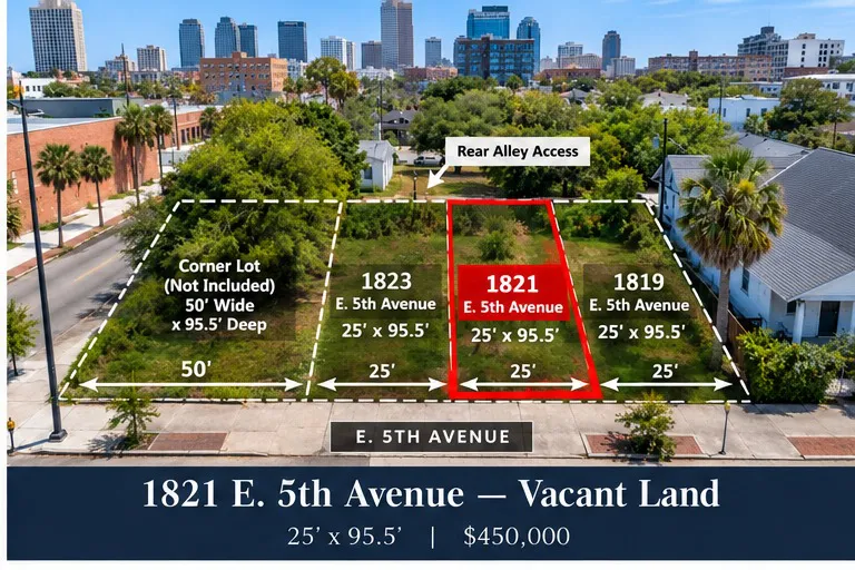 1821 E 5th Avenue parcel outlined in red between 1823 and 1819
