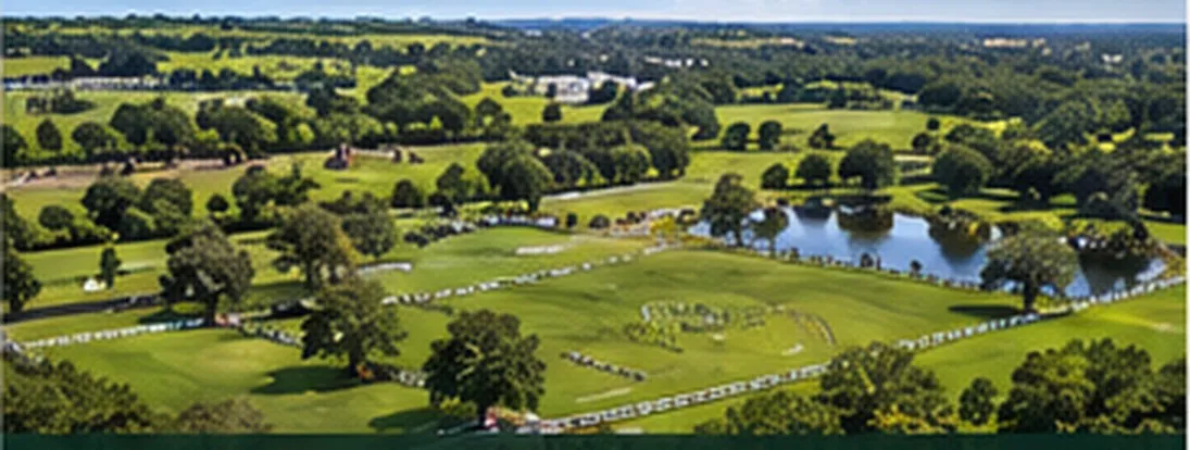 Illustrative aerial view of green equestrian acreage