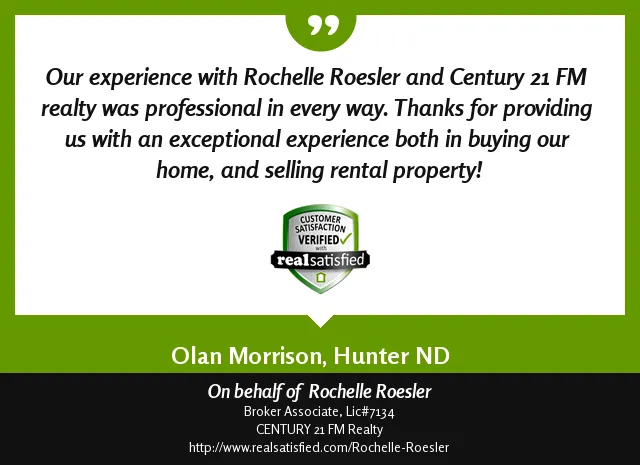 Olan Morrison seller testimonial for Rochelle Roesler Century 21