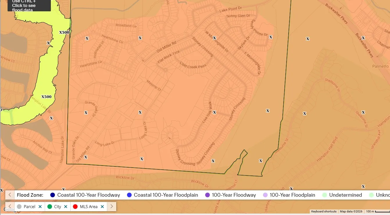 FEMA flood zone map for the Edgefield community in Bluffton, SC, showing Zone X