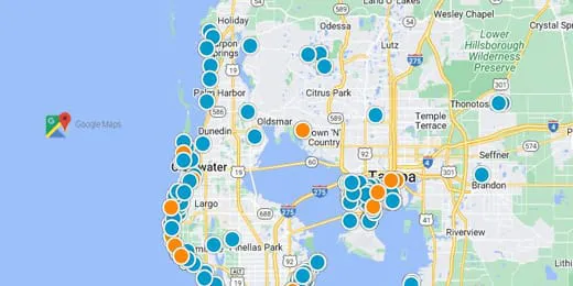 Clearwater, Tarpon Springs, Dunedin, New Port Richey, and Palm Harbor Real Estate Map Search