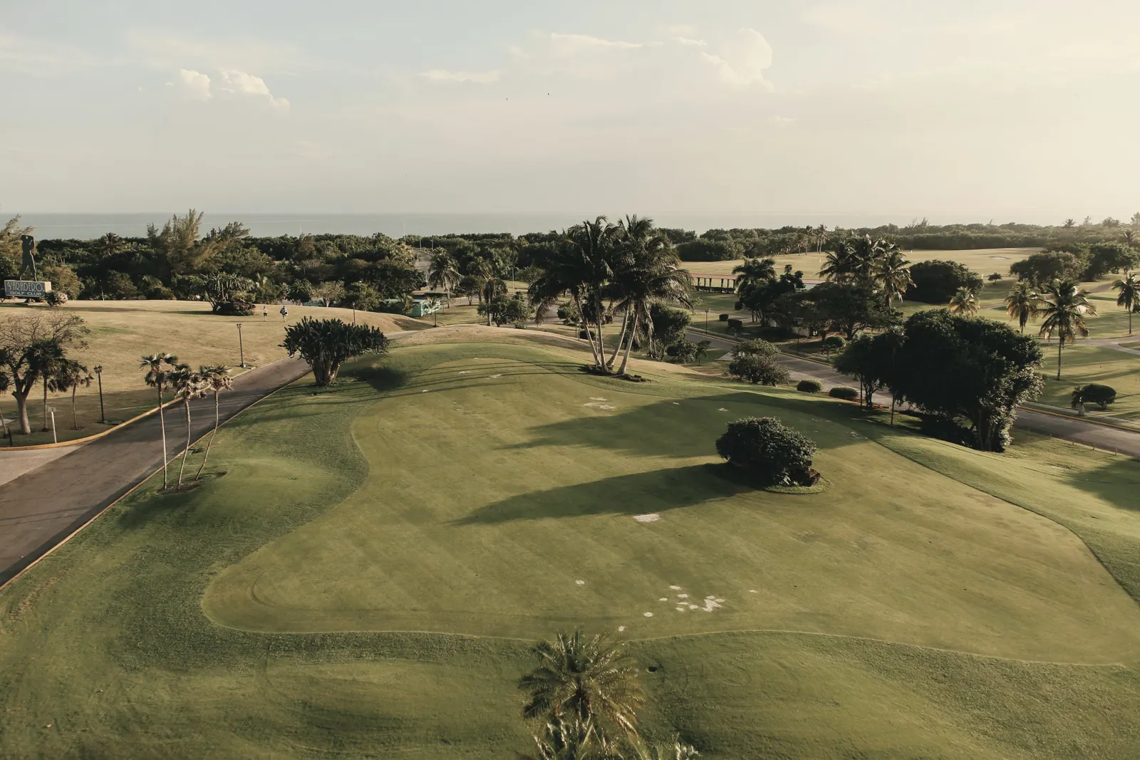 Palm-lined golf course beside the coast