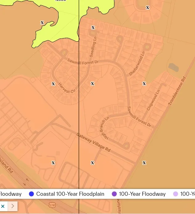 FEMA flood map showing Sawmill Forest Bluffton SC in Flood Zone X as of October 13, 2026