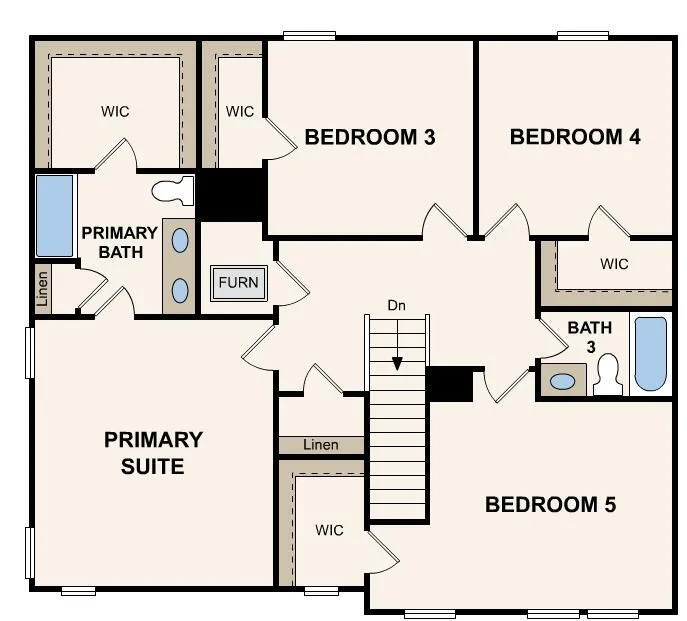 Second story floor plan for 205 River Hill Drive